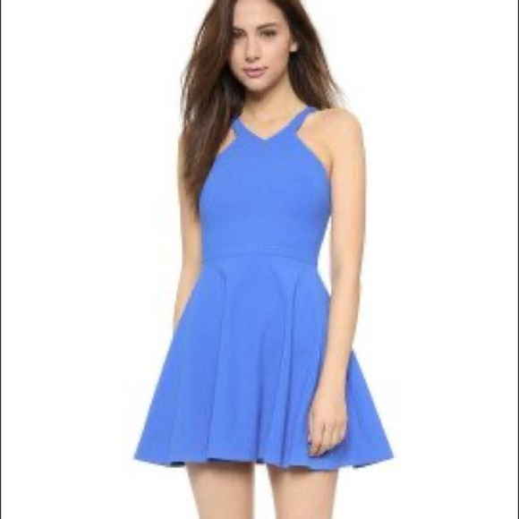 Elizabeth & James Sonya Dress Lapis Blue high neck a-line fit flare scuba size 4 - Picture 4 of 11